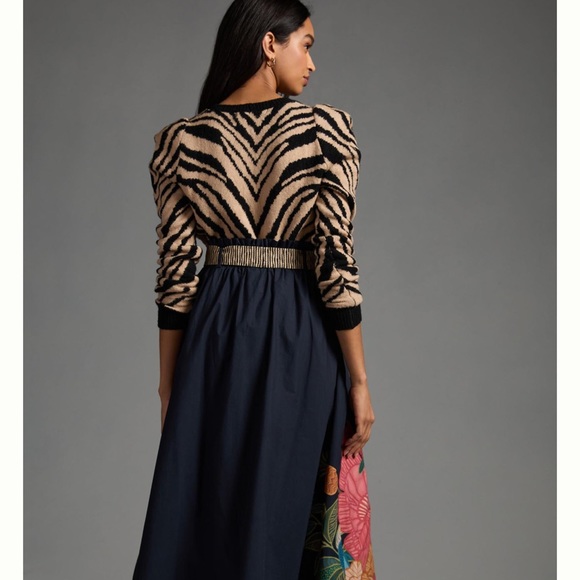 Anthropologie Farm Rio Tropical Maxi Skirt Floral Tie Bow Elastic  Blue Motif - Picture 4 of 8